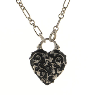 Chanel CC Heart Pendant Necklace Metal and Crystal Embellished Resin