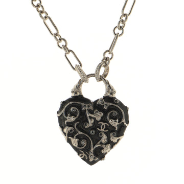 Chanel CC Heart Pendant Necklace Metal and Crystal Embellished Resin