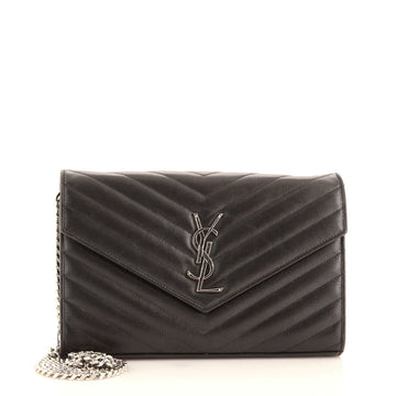 Saint Laurent Classic Monogram Wallet on Chain Matelasse Chevron Leather Medium