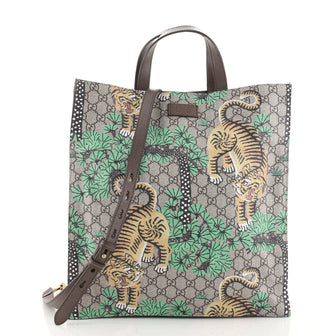 Gucci Convertible Soft Open Tote Bengal Print GG Coated Canvas Tall