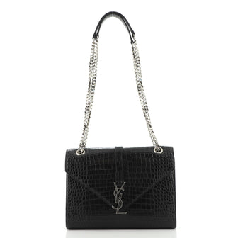 Saint Laurent Classic Monogram Envelope Satchel Crocodile Embossed Leather Medium