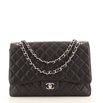 Chanel Vintage Classic Single Flap Bag Quilted Caviar Maxi