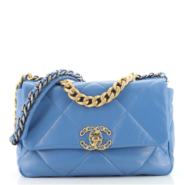 Chanel Lambskin Quilted Medium 19 Flap Bag Blue