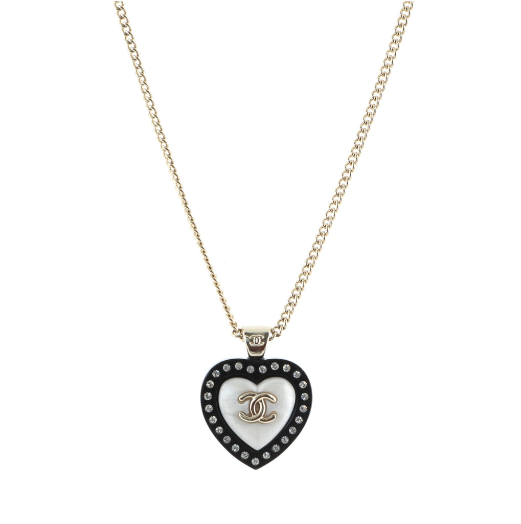 CHANEL Crystal Resin Butterfly CC Pendant Necklace Black Gold