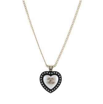 Chanel CC Heart Pendant Necklace Metal and Crystal Embellished Resin
