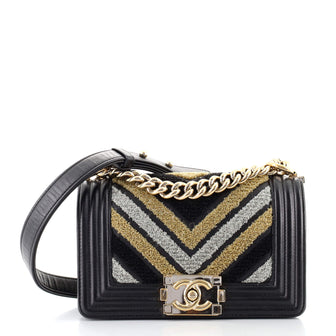 Chanel Boy Flap Bag Chevron Fabric and Lambskin Small