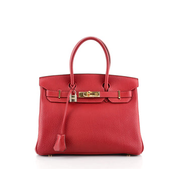 Hermes Birkin Handbag Red Fjord with Gold Hardware 30