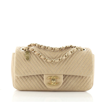 Chanel Medallion Charm Flap Bag Chevron Wrinkled Lambskin Small