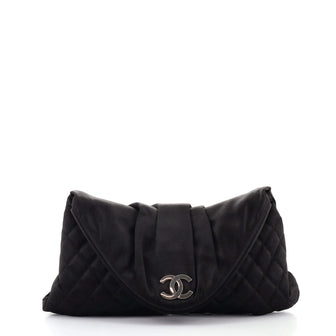 Chanel CC Half Moon Clutch Quilted Satin Large