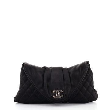Chanel CC Half Moon Clutch Quilted Satin Large