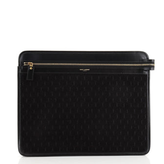 Saint Laurent Front Zip Document Case Monogram All Over Suede Large