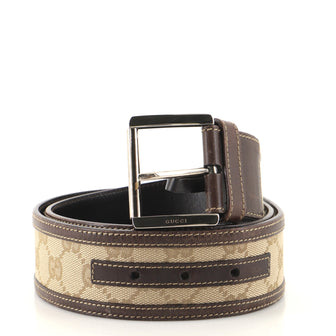 Gucci Square Buckle Belt GG Canvas and Leather Wide
