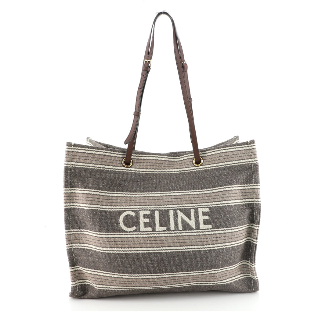 Celine Cabas Thais Small Striped Canvas Tote Brown