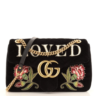 Gucci GG Marmont Flap Bag Embroidered Matelasse Velvet Medium