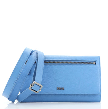 Christian Dior Front Zip Flap Wallet on Strap Leather