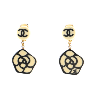 Chanel Biclor CC Camellia Drop Clip-On Earrings Resin
