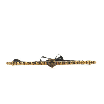 Gucci Feline Head Ribbon Choker Necklace Metal with Fabric