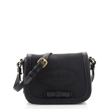 Prada Logo Flap Shoulder Bag Jacquard Nylon
