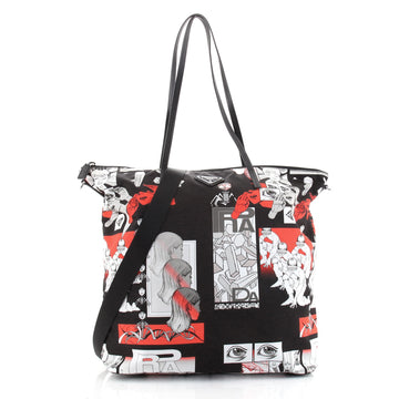 Prada Zip Tote Printed Tessuto Medium