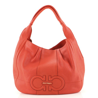 Salvatore Ferragamo Gancini Hobo Stitched Leather Medium