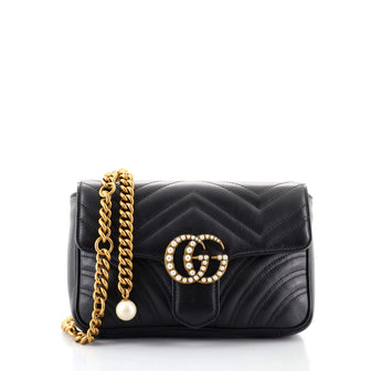 Gucci Pearly GG Marmont Flap Belt Bag Matelasse Leather