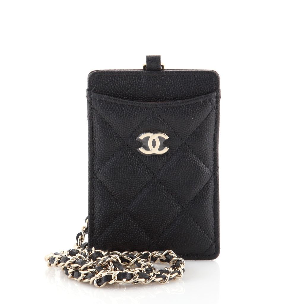 Chanel CC ID Card Holder on Chain Quilted Caviar Black 8831466