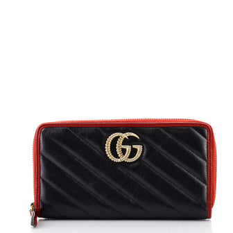 Gucci GG Marmont Zip Around Wallet Diagonal Quilted Leather