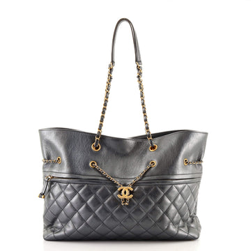 Chanel Front Zip CC Drawstring Chain Tote Quilted Calfskin Large