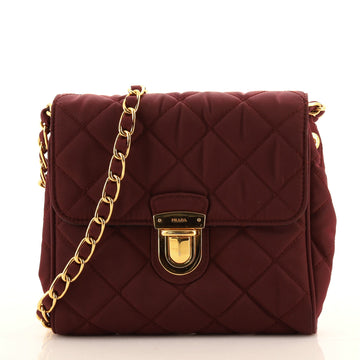 Prada Pushlock Chain Flap Bag Quilted Tessuto Mini