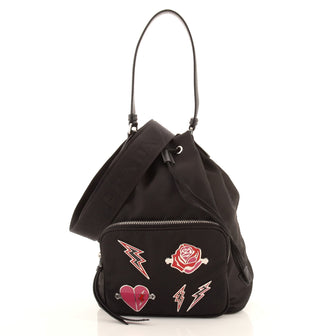 Prada Drawstring Bucket Bag Embellished Tessuto Small