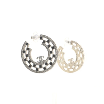 Chanel Round CC Baguette Hoop Earrings Metal with Crystals