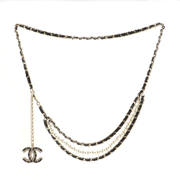 Chanel Vintage Allure Multistrand Chain Belt Metal with Leather, Crystals and Faux Pearls
