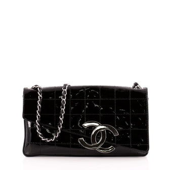Chanel Square Stitch CC Flap Shoulder Bag Quilted Patent Medium