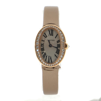 Cartier Baignoire Quartz Watch Rose Gold and Satin with Diamond Bezel 18