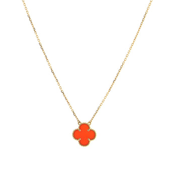 Van Cleef & Arpels Vintage Alhambra Pendant Necklace 18K Yellow Gold and Carnelian