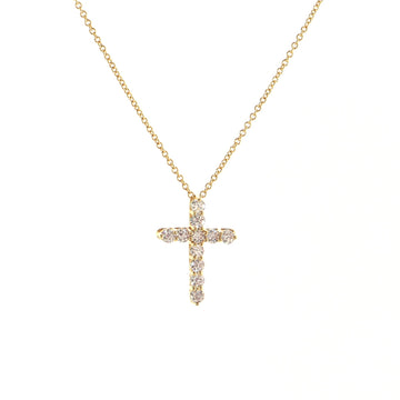 Tiffany & Co. Cross Pendant Necklace 18K Yellow Gold with Diamonds Small