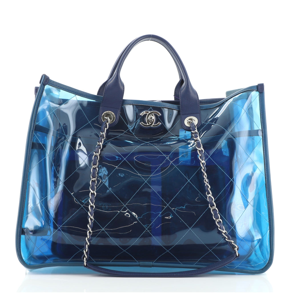 Chanel Coco Splash Shopping Tote Quilted PVC With Lambskin Medium Blue  885819
