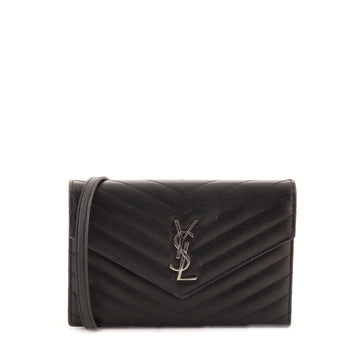 Saint Laurent Classic Monogram Wallet on Chain Matelasse Chevron Leather Small
