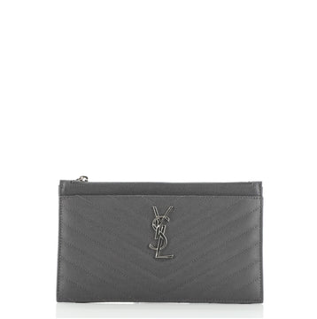 Saint Laurent Classic Monogram Zip Bill Pouch Matelasse Chevron Leather Medium