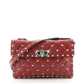 Valentino Rockstud Spike Flap Shoulder Bag Quilted Leather Small