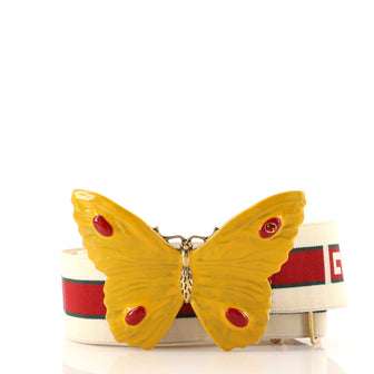 Gucci Butterfly Web Logo Belt Elastic with Metal and Crystals Wide