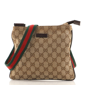 Gucci Web Strap Zip Messenger Bag GG Canvas Small