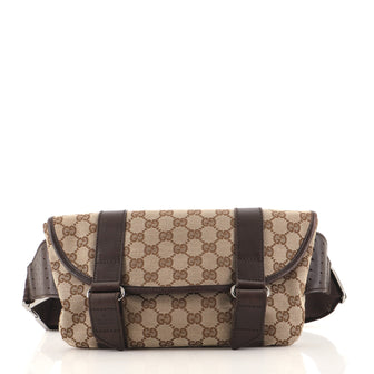 Gucci Vintage Double Buckle Belt Bag GG Canvas Large