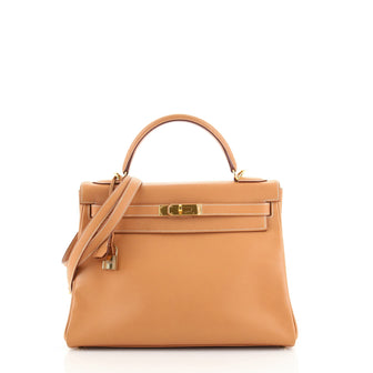 Hermes Kelly Handbag Brown Courchevel with Gold Hardware 32