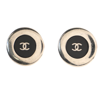 Chanel Vintage CC Round Button Clip-On Earrings	 Metal and Resin