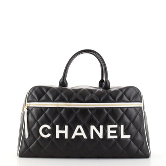 Chanel Vintage Logo Bowler Bag Quilted Lambskin Large