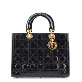 Christian Dior Lady Dior Bag Cannage Quilt Patent Large