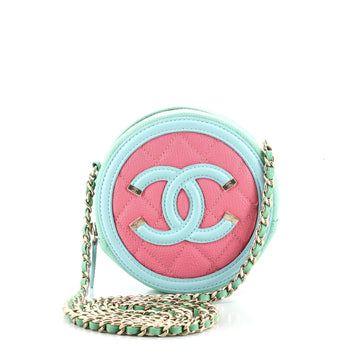 Chanel Filigree Round Clutch with Chain Quilted Caviar Mini