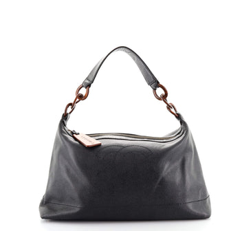 Chanel Vintage Wood Chain CC Shoulder Bag Caviar Large