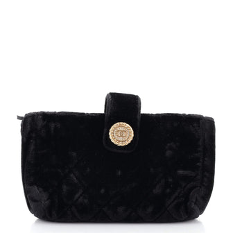 Chanel CC Button Phone Holder Clutch Quilted Velvet Mini